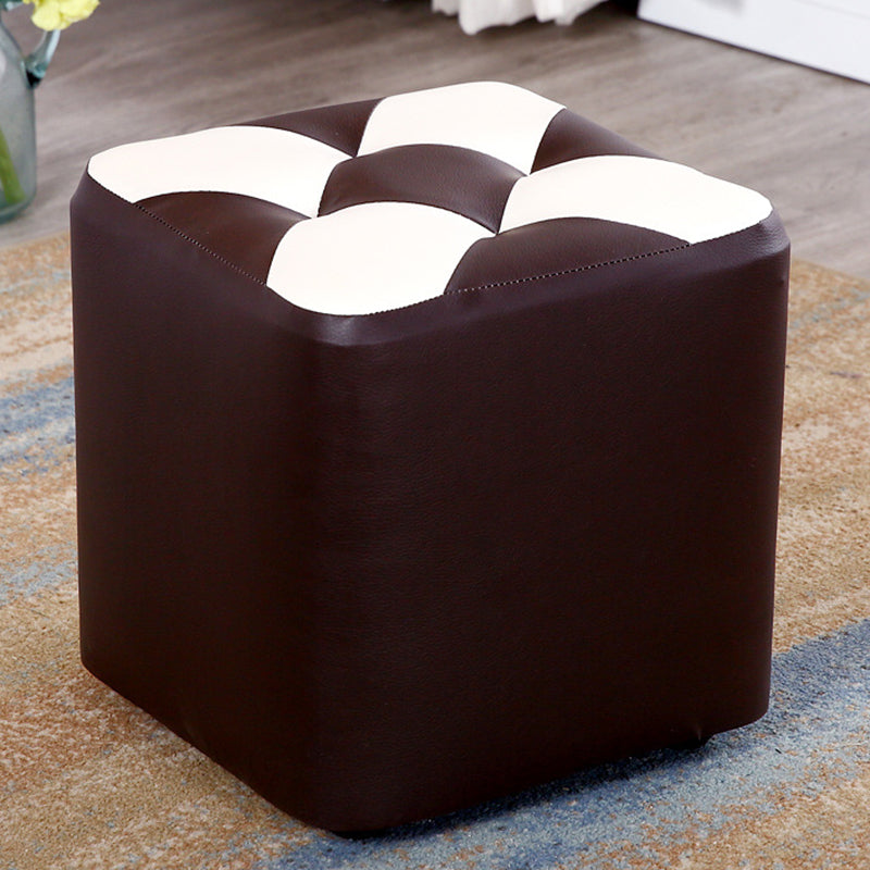 Contemporary Footstool Ottoman Faux Leather Tufted Patchwork Square Ottoman