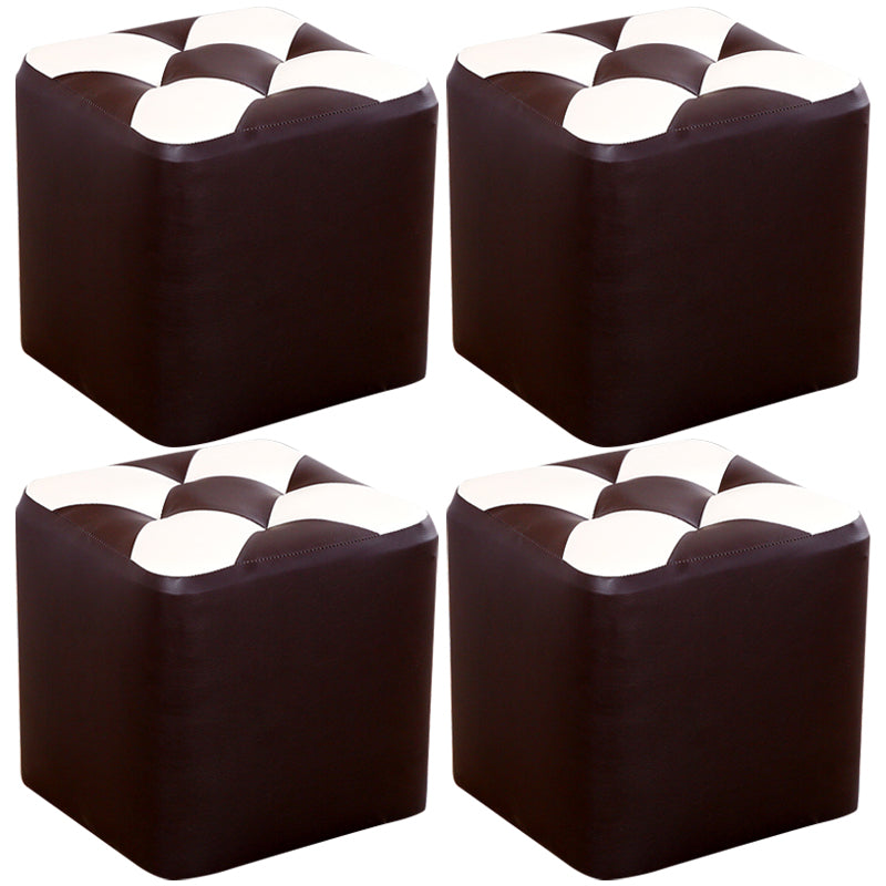 Contemporary Footstool Ottoman Faux Leather Tufted Patchwork Square Ottoman