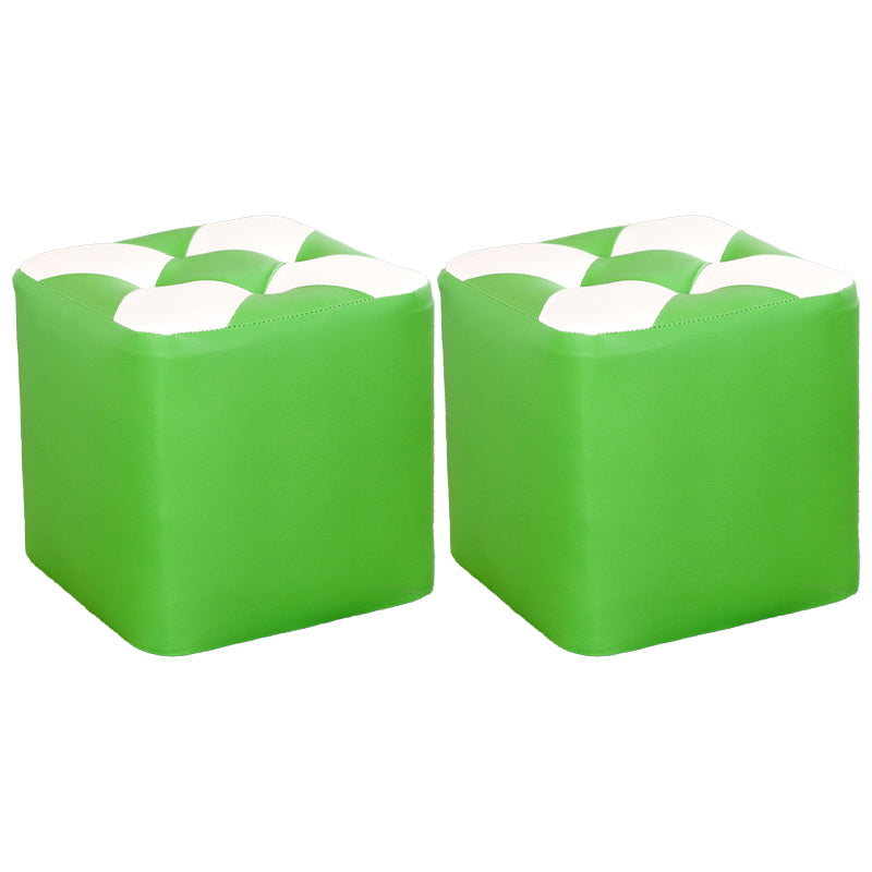 Contemporary Footstool Ottoman Faux Leather Tufted Patchwork Square Ottoman