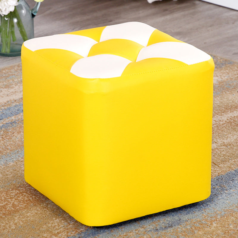 Contemporary Footstool Ottoman Faux Leather Tufted Patchwork Square Ottoman