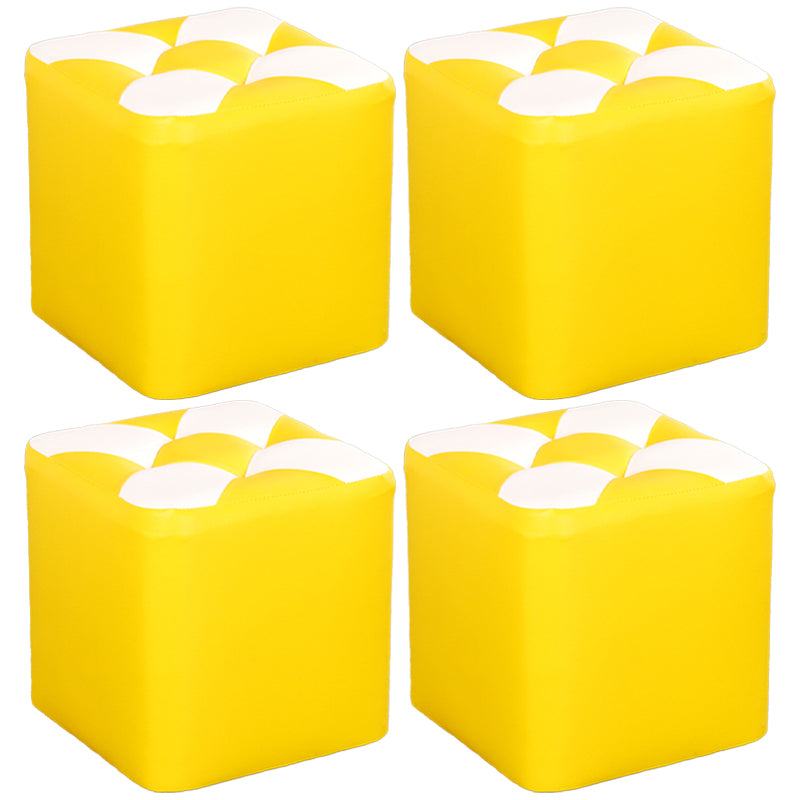 Contemporary Footstool Ottoman Faux Leather Tufted Patchwork Square Ottoman