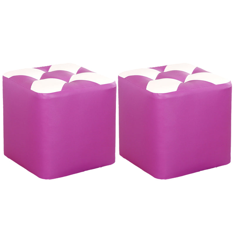 Contemporary Footstool Ottoman Faux Leather Tufted Patchwork Square Ottoman