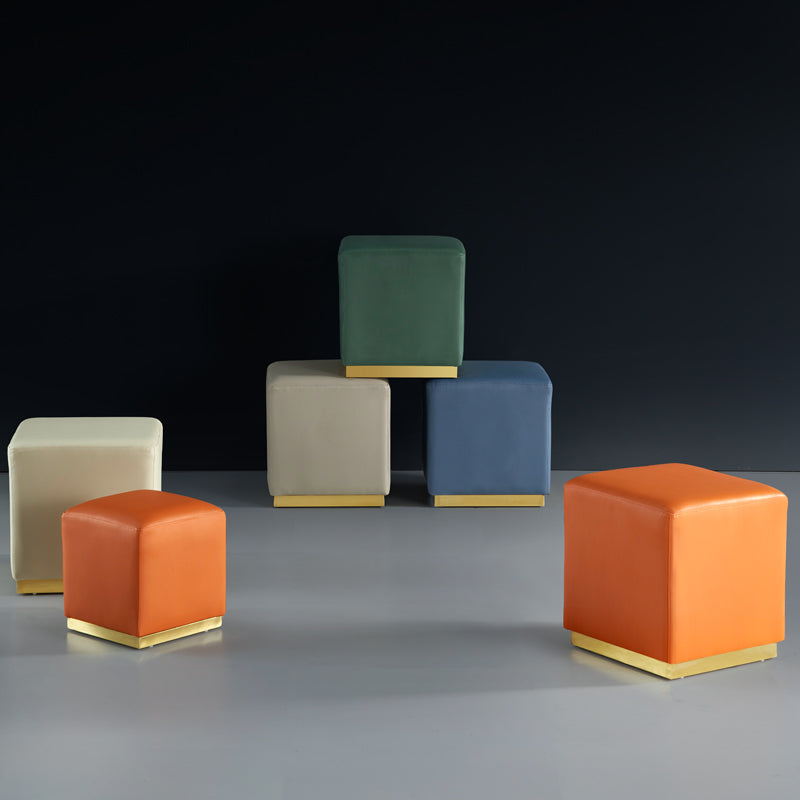 Gorgeous Square Ottoman Pure Color Genuine Leather Water Resistant Footstool Ottoman