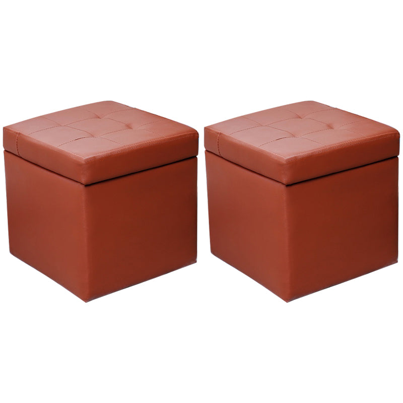 Modern Square Storage Ottoman Contrast Color PU Leather with Storage Pouf Chair