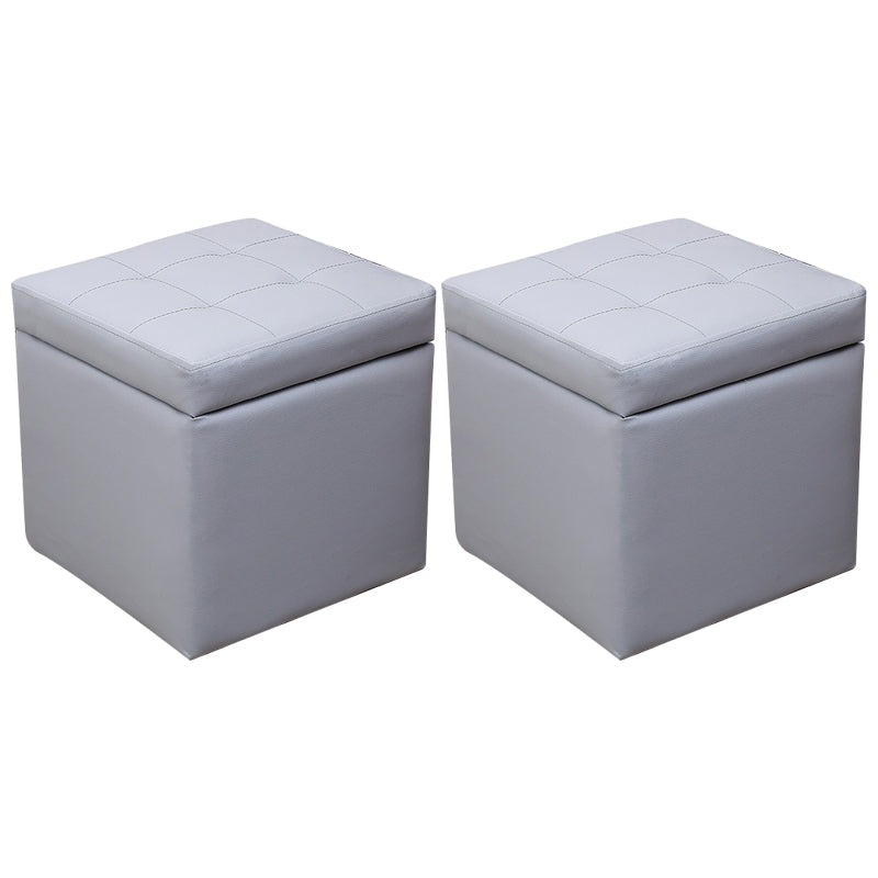 Modern Square Storage Ottoman Contrast Color PU Leather with Storage Pouf Chair