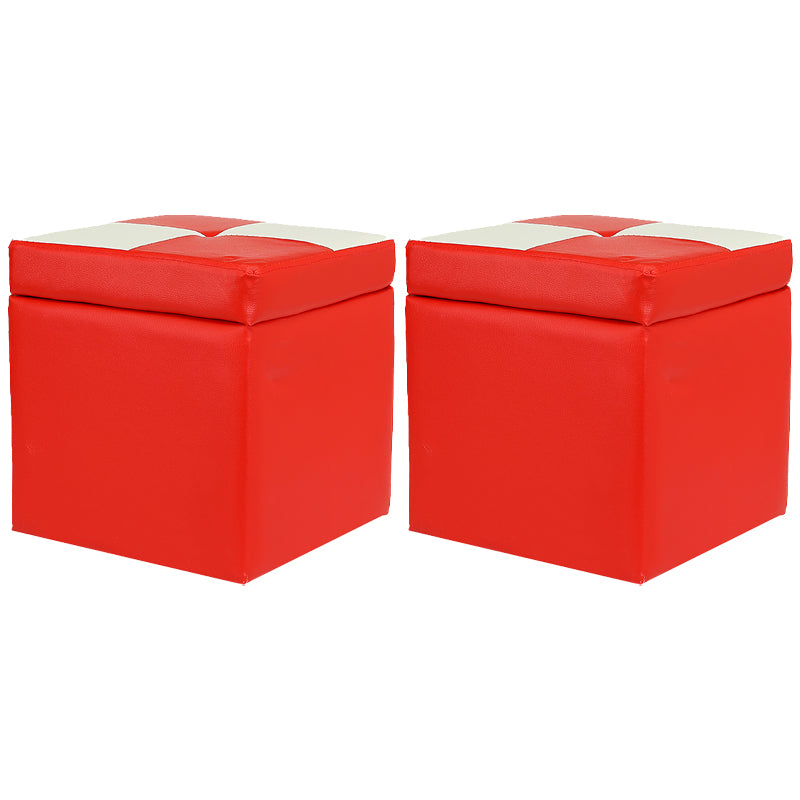Modern Square Storage Ottoman Contrast Color PU Leather with Storage Pouf Chair