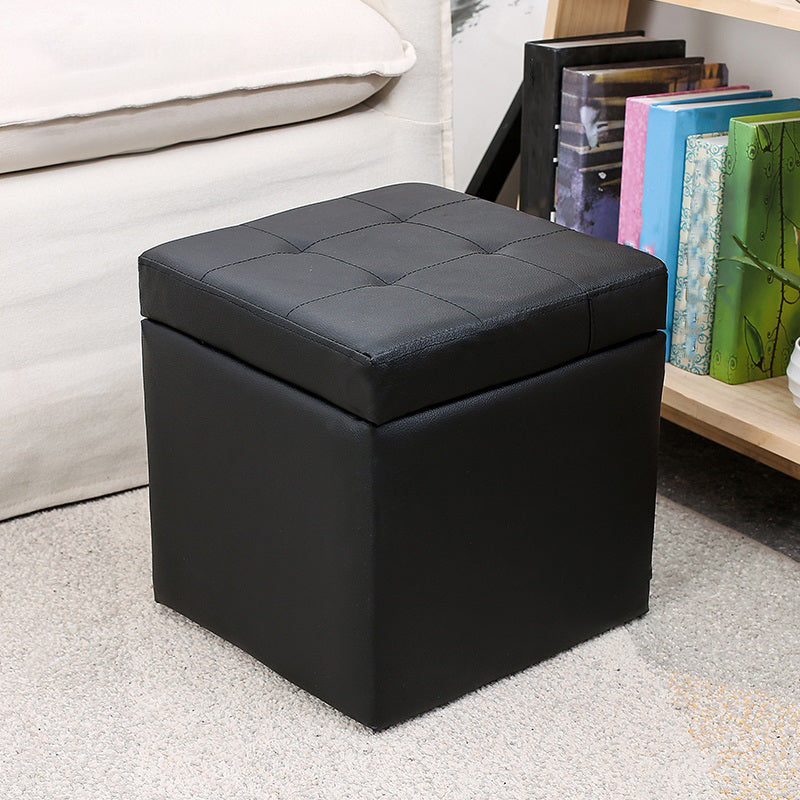 Modern Square Storage Ottoman Contrast Color PU Leather with Storage Pouf Chair