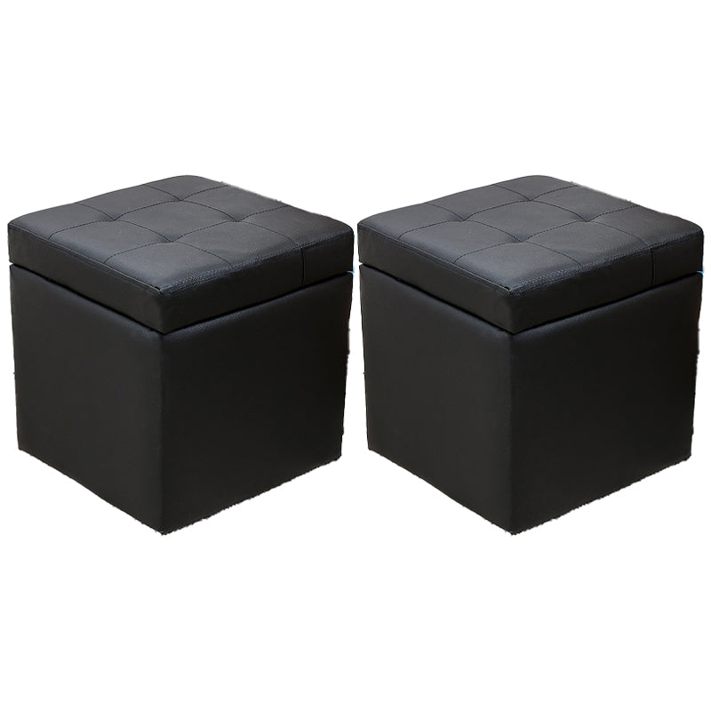 Modern Square Storage Ottoman Contrast Color PU Leather with Storage Pouf Chair
