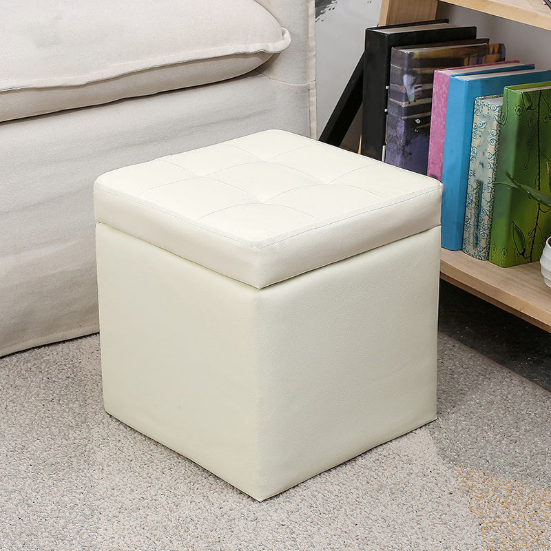 Modern Square Storage Ottoman Contrast Color PU Leather with Storage Pouf Chair