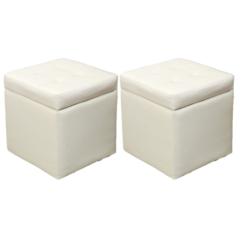 Modern Square Storage Ottoman Contrast Color PU Leather with Storage Pouf Chair