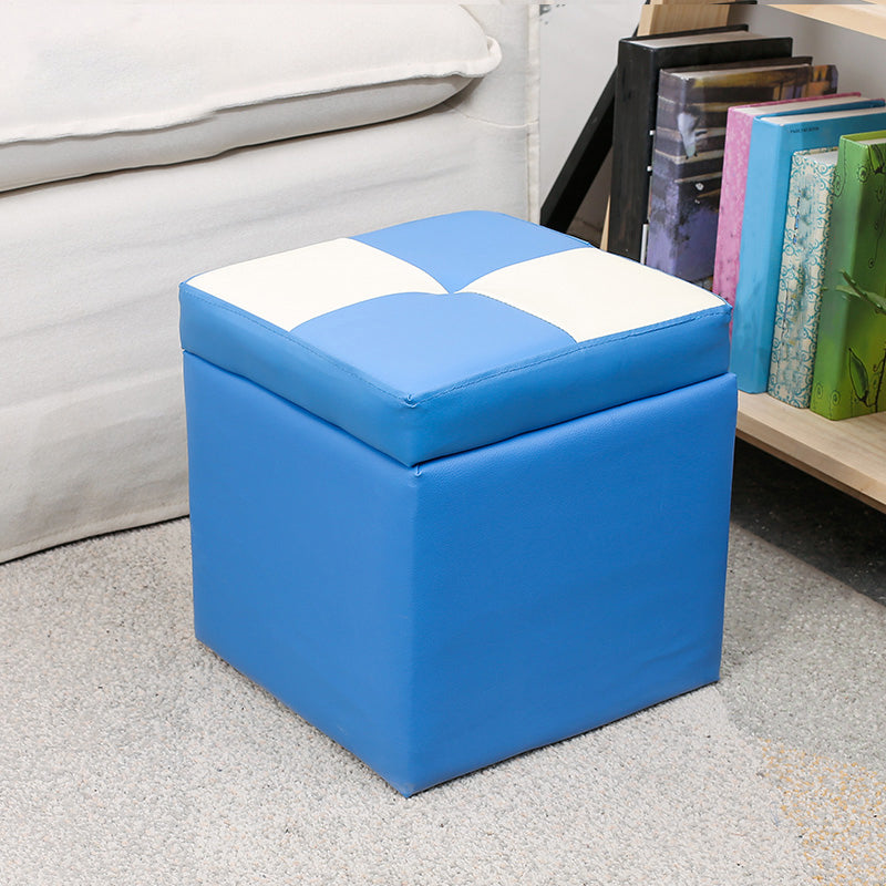 Modern Square Storage Ottoman Contrast Color PU Leather with Storage Pouf Chair