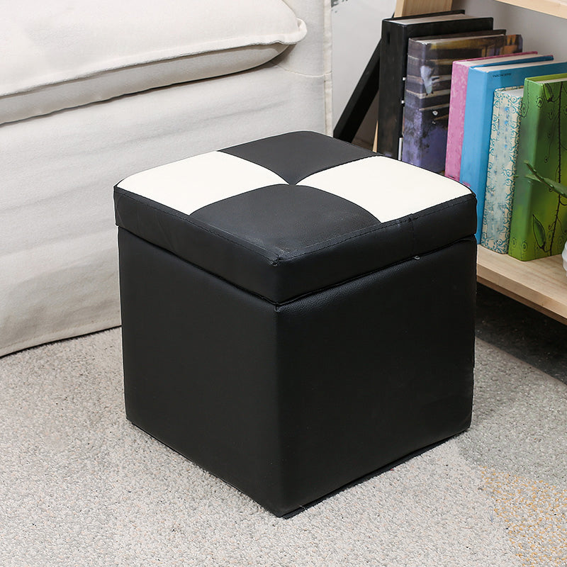 Modern Square Storage Ottoman Contrast Color PU Leather with Storage Pouf Chair