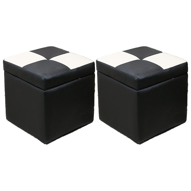 Modern Square Storage Ottoman Contrast Color PU Leather with Storage Pouf Chair