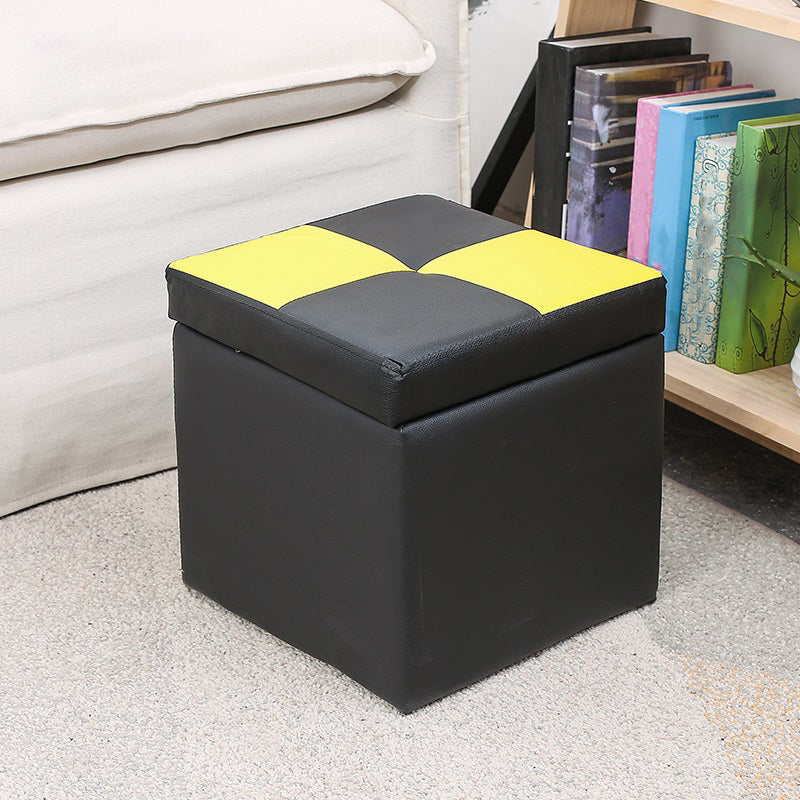Modern Square Storage Ottoman Contrast Color PU Leather with Storage Pouf Chair