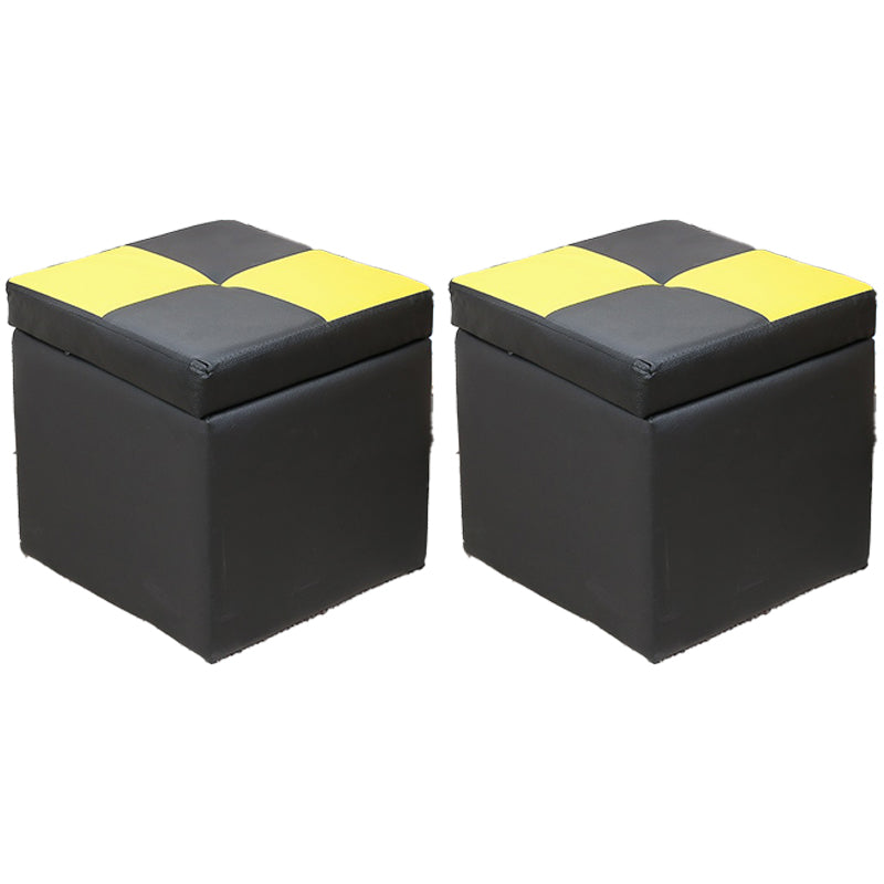 Modern Square Storage Ottoman Contrast Color PU Leather with Storage Pouf Chair