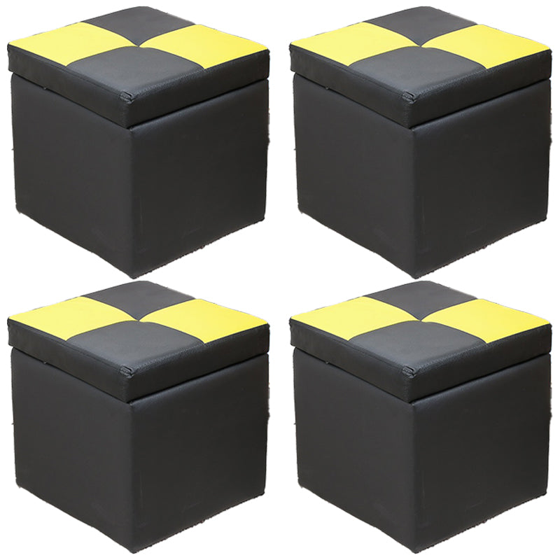Modern Square Storage Ottoman Contrast Color PU Leather with Storage Pouf Chair