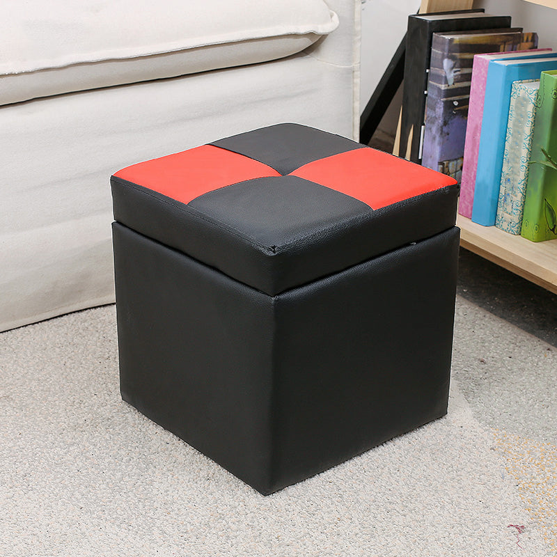 Modern Square Storage Ottoman Contrast Color PU Leather with Storage Pouf Chair