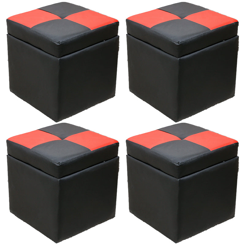 Modern Square Storage Ottoman Contrast Color PU Leather with Storage Pouf Chair