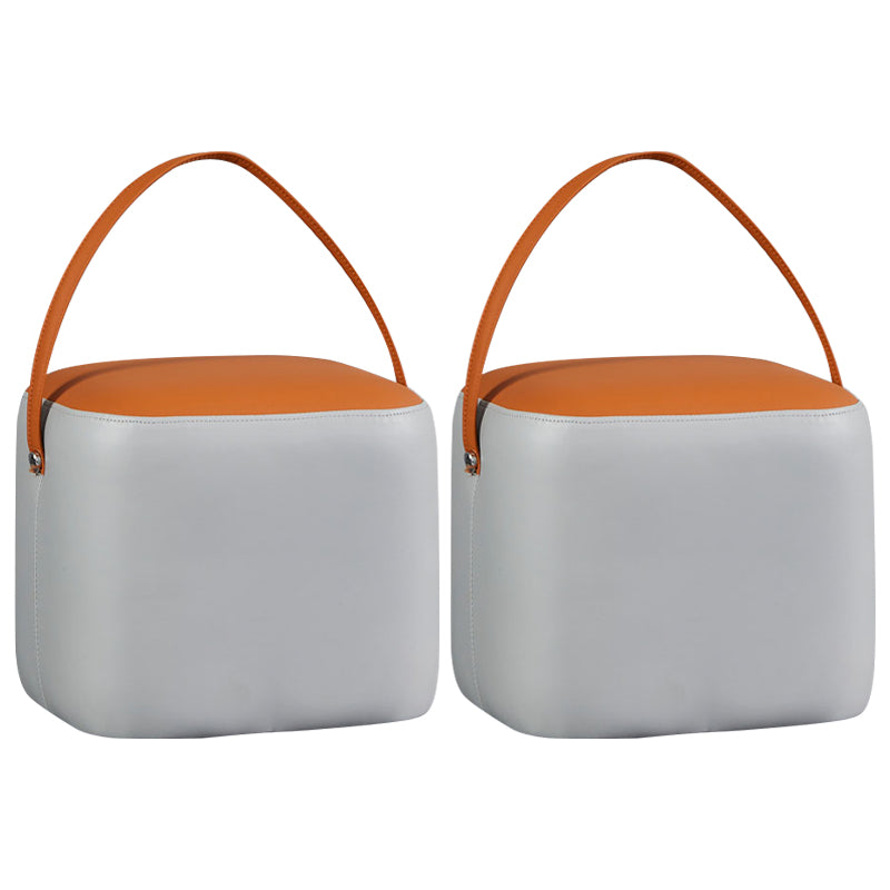 Creative Round Footstool Ottoman Patchwork Color Block Leather Ottoman