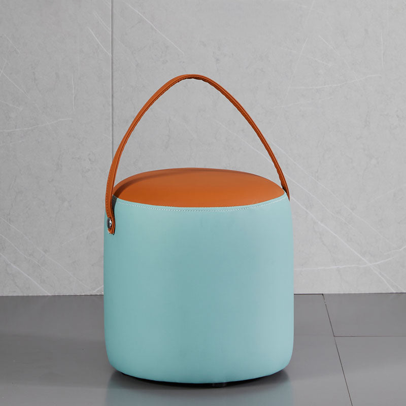 Creative Round Footstool Ottoman Patchwork Color Block Leather Ottoman