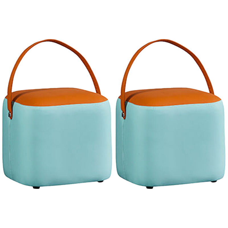 Creative Round Footstool Ottoman Patchwork Color Block Leather Ottoman