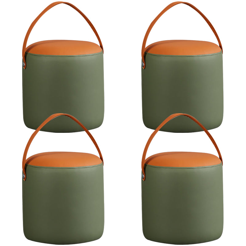 Creative Round Footstool Ottoman Patchwork Color Block Leather Ottoman