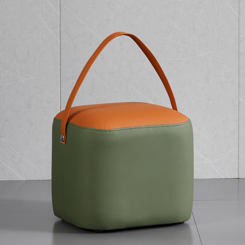 Creative Round Footstool Ottoman Patchwork Color Block Leather Ottoman