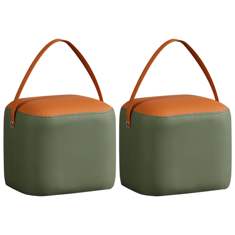 Creative Round Footstool Ottoman Patchwork Color Block Leather Ottoman