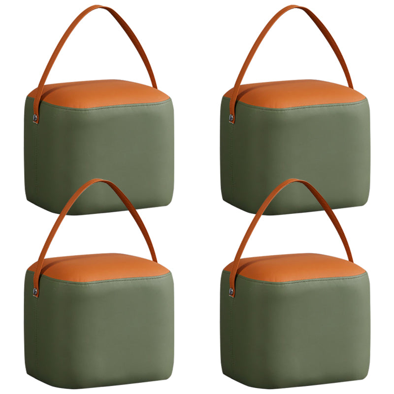 Creative Round Footstool Ottoman Patchwork Color Block Leather Ottoman