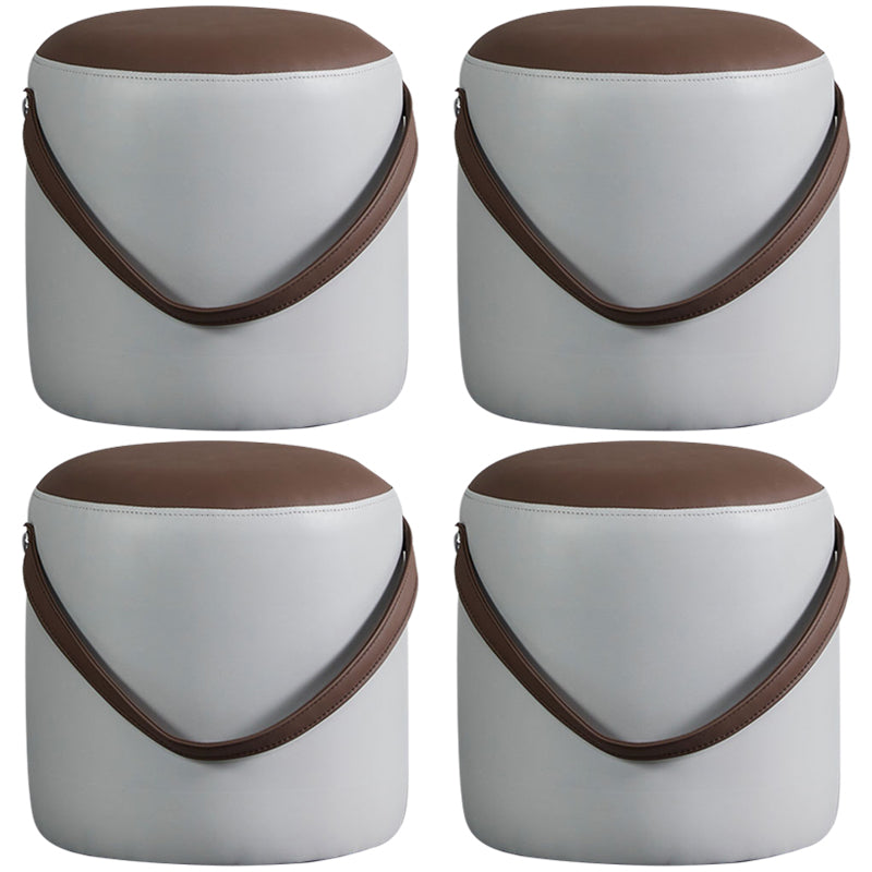 Creative Round Footstool Ottoman Patchwork Color Block Leather Ottoman