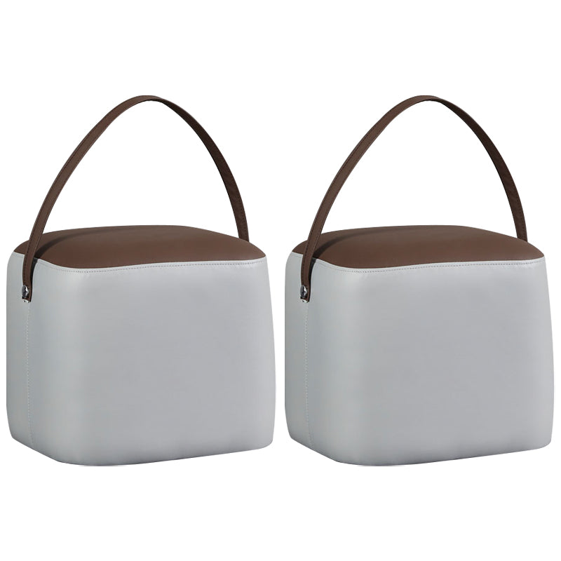 Creative Round Footstool Ottoman Patchwork Color Block Leather Ottoman