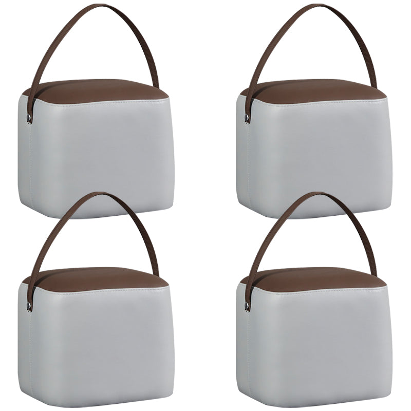 Creative Round Footstool Ottoman Patchwork Color Block Leather Ottoman