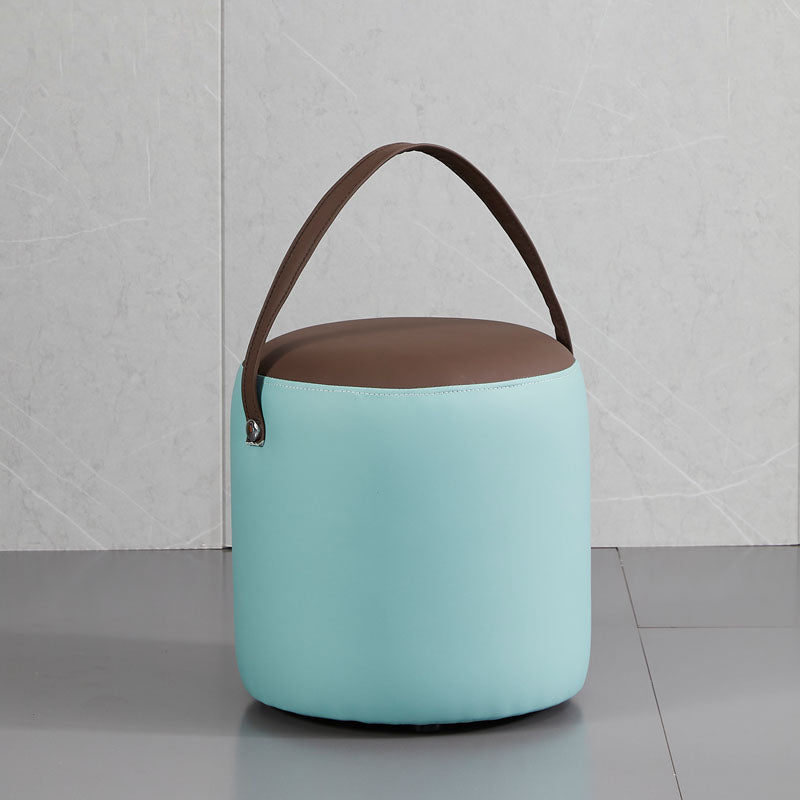 Creative Round Footstool Ottoman Patchwork Color Block Leather Ottoman