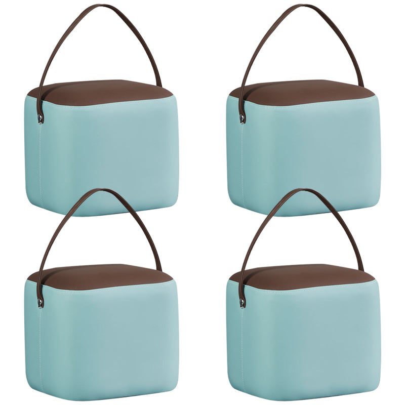 Creative Round Footstool Ottoman Patchwork Color Block Leather Ottoman