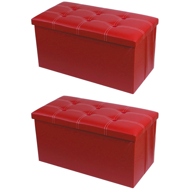 Mid-Century Modern Pouf Ottoman PU Leather Tufted Square Ottoman with Storage