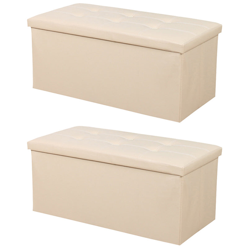 Mid-Century Modern Pouf Ottoman PU Leather Tufted Square Ottoman with Storage