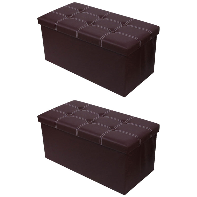 Mid-Century Modern Pouf Ottoman PU Leather Tufted Square Ottoman with Storage