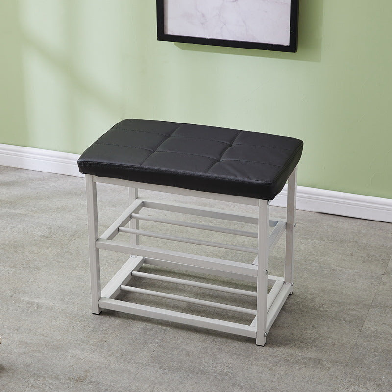 Contemporary Ottoman Faux Leather Upholstered Tufted Rectangle Ottoman with Bottom Rack