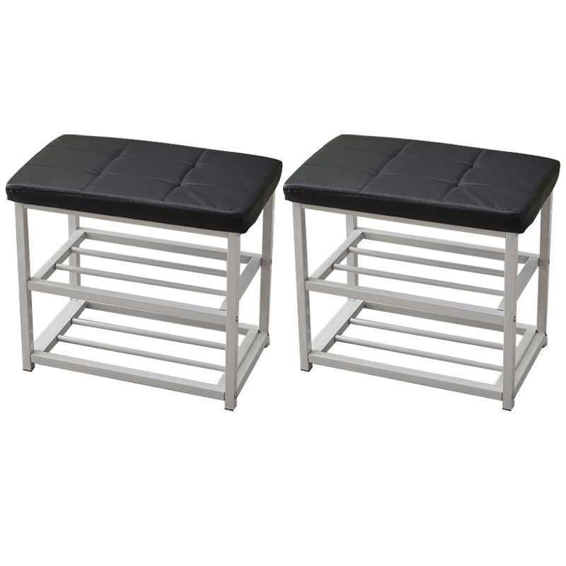 Contemporary Ottoman Faux Leather Upholstered Tufted Rectangle Ottoman with Bottom Rack