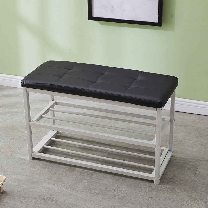 Contemporary Ottoman Faux Leather Upholstered Tufted Rectangle Ottoman with Bottom Rack