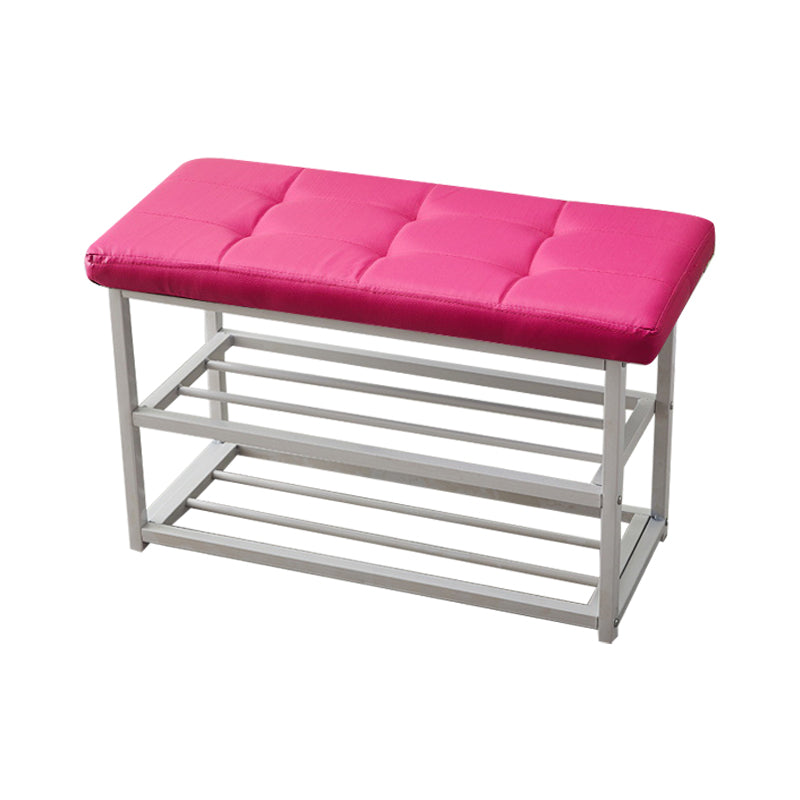 Contemporary Ottoman Faux Leather Upholstered Tufted Rectangle Ottoman with Bottom Rack