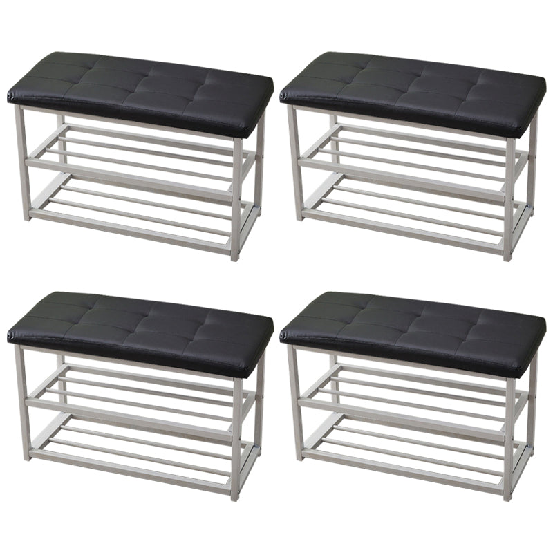 Contemporary Ottoman Faux Leather Upholstered Tufted Rectangle Ottoman with Bottom Rack