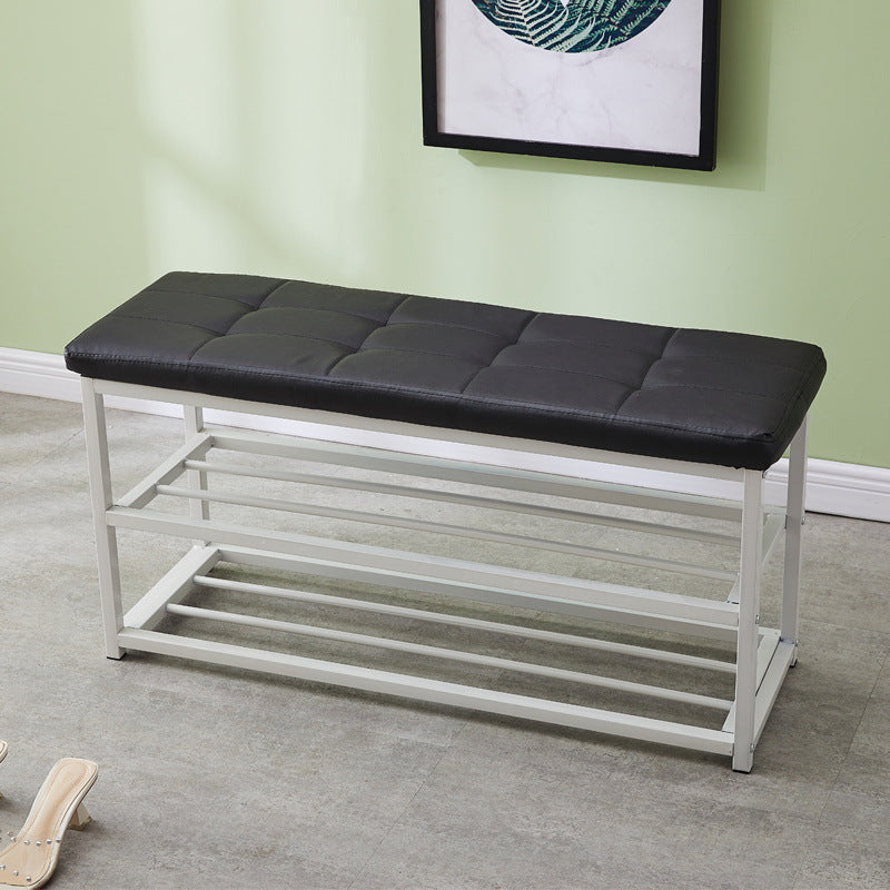 Contemporary Ottoman Faux Leather Upholstered Tufted Rectangle Ottoman with Bottom Rack