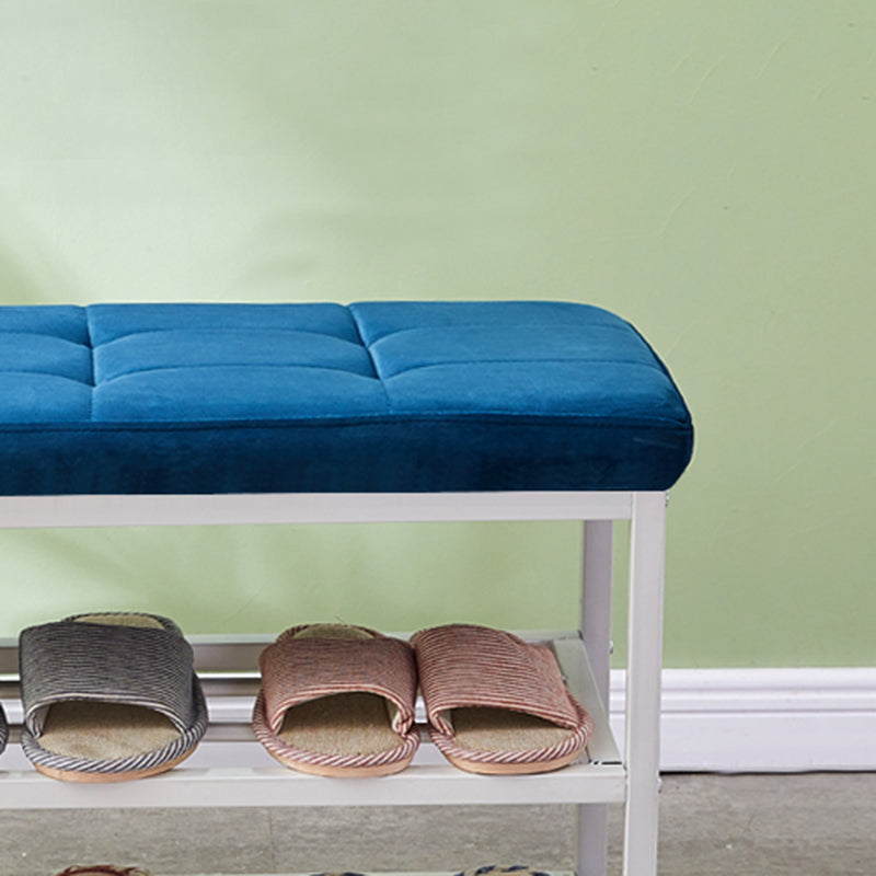 Contemporary Ottoman Faux Leather Upholstered Tufted Rectangle Ottoman with Bottom Rack