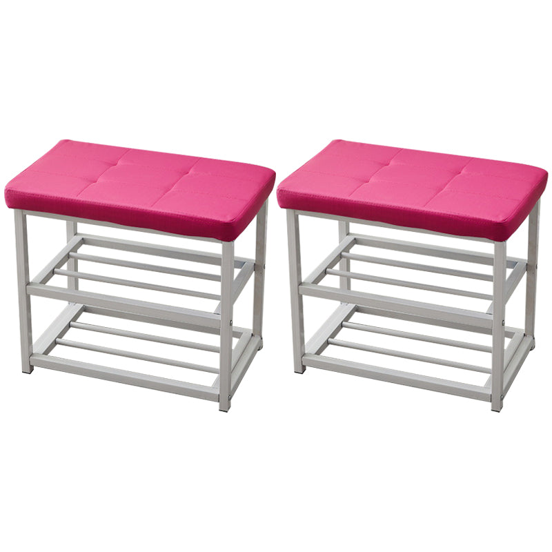 Contemporary Ottoman Faux Leather Upholstered Tufted Rectangle Ottoman with Bottom Rack