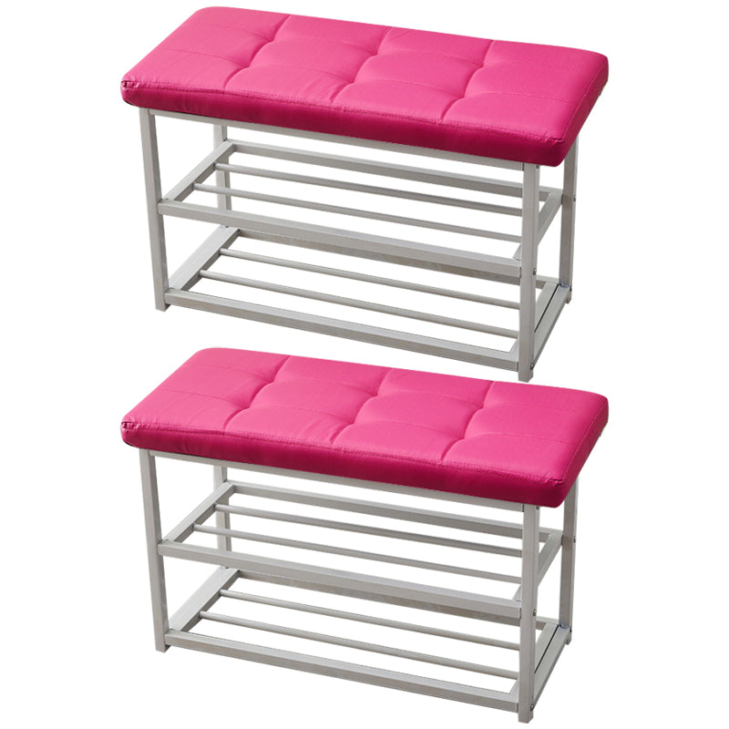 Contemporary Ottoman Faux Leather Upholstered Tufted Rectangle Ottoman with Bottom Rack