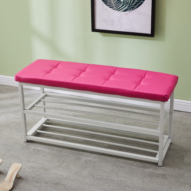 Contemporary Ottoman Faux Leather Upholstered Tufted Rectangle Ottoman with Bottom Rack