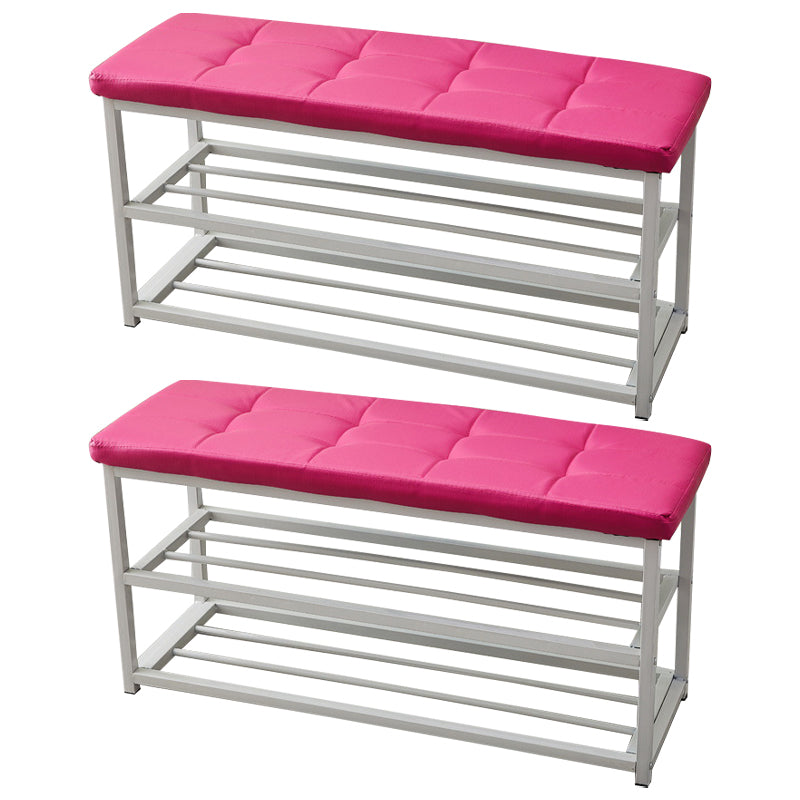 Contemporary Ottoman Faux Leather Upholstered Tufted Rectangle Ottoman with Bottom Rack