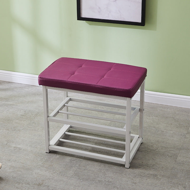 Contemporary Ottoman Faux Leather Upholstered Tufted Rectangle Ottoman with Bottom Rack