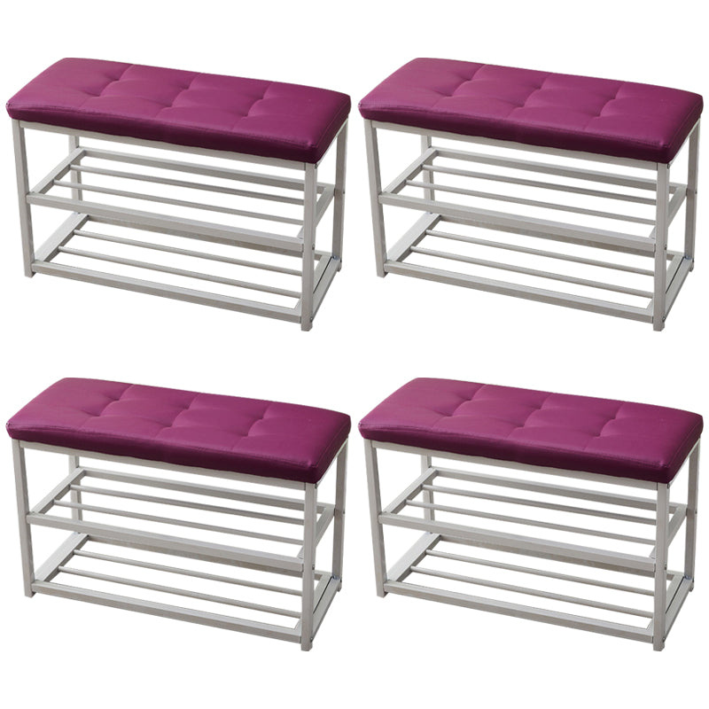 Contemporary Ottoman Faux Leather Upholstered Tufted Rectangle Ottoman with Bottom Rack